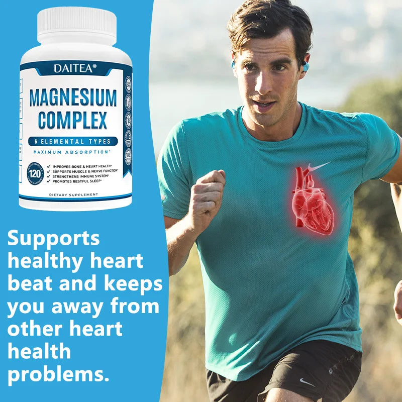 Magnesium Complex Supplement - for Supporting Muscles, Nerves, Heart and Bones, High Absorption Vegetarian Capsules - Sun Studio