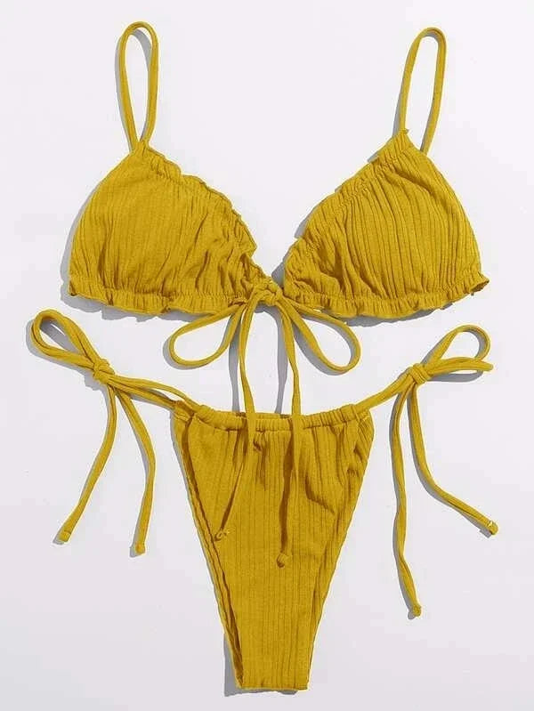 New 2025 Sexy Swimsuit Pit stripe Bikini Women Swimwear  Bathing Suits Push Up Biquinis Bandage Beachwear Solid Bikini Sets - Sun Studio
