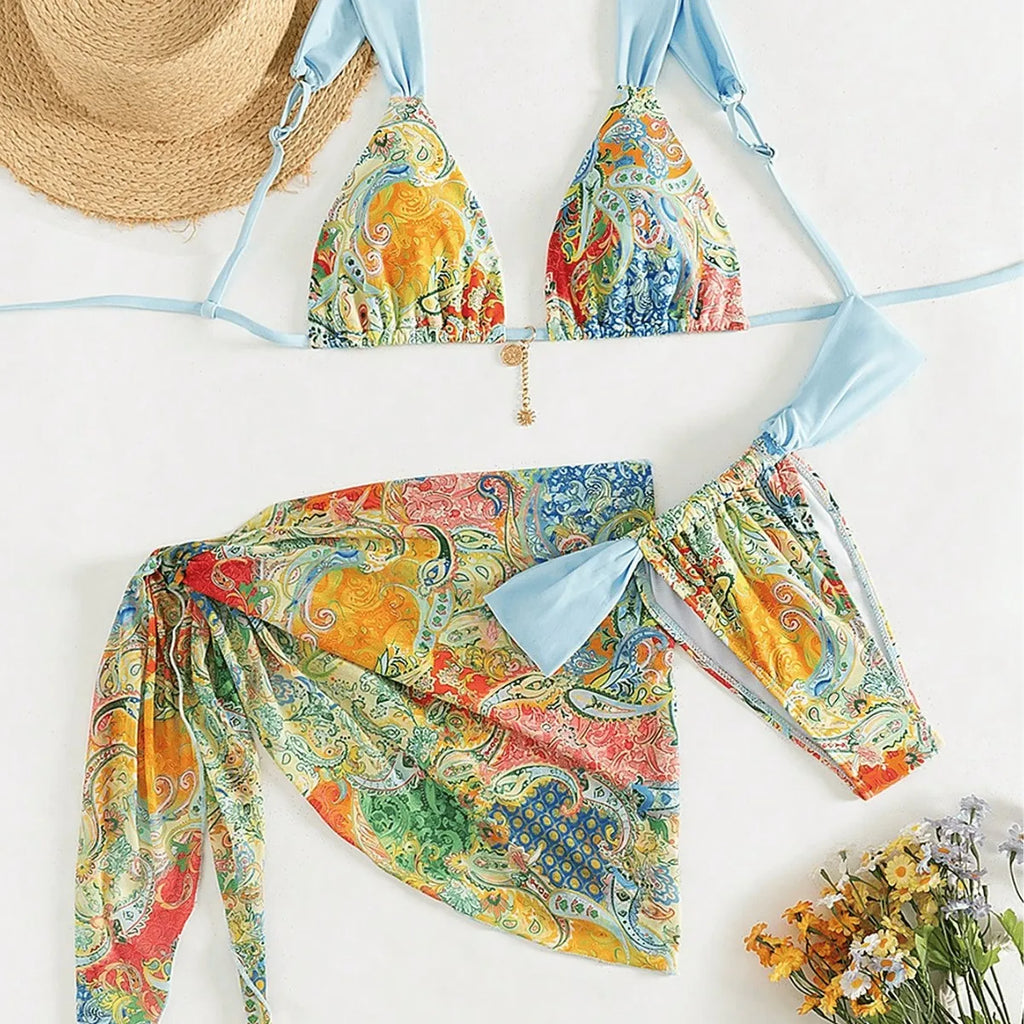 Women Sexy Bikinis Set Backless Sleeveless Lace-up Swimwear Summer Lady Beach Vacation Swimsuit Female 3 Pieces Bathing Suit - Sun Studio