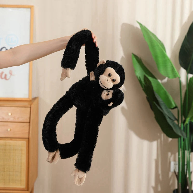 Cartoon Punch Monkey Plush Doll Brown Chimpanze Mom And Black Monkey Baby Together Animal Stuffed Doll Home Decor Gift For Kids