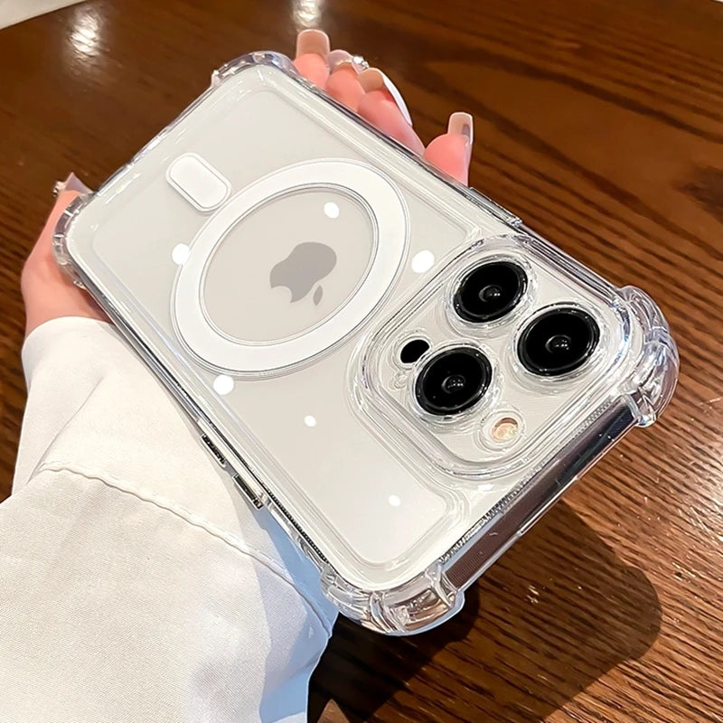Luxury Wireless Charge For Magsafe Shockproof Phone Case For iPhone 13 14 15 12 Pro Max Plus Transparent Magnetic Bumper Cover - Sun Studio