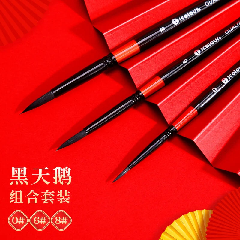 IColour Professional Squirrel Hair Painting Brush Set Black Handle Round Brush Watercolor Acrylic Gouache Oil Painting Brushes - Sun Studio