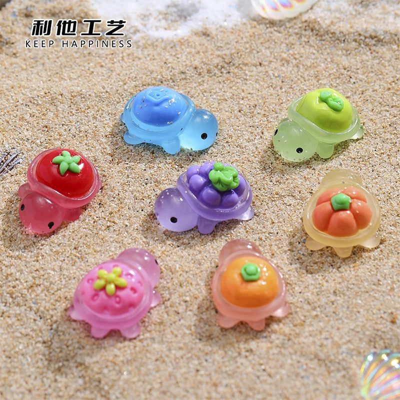10pcs Cute Landscaping Resin Crafts Glowing Turtle Garden Fish Tank Miniatures Ornaments Mini Luminous Fruit Turtle Home Decor - Sun Studio