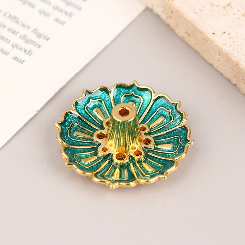 1Pc Lotus Alloy Incense Burner Stick Holder Home Buddhism Line Incense Plate Sandalwood Coil Base Delicate Temples Home Decor - Sun Studio