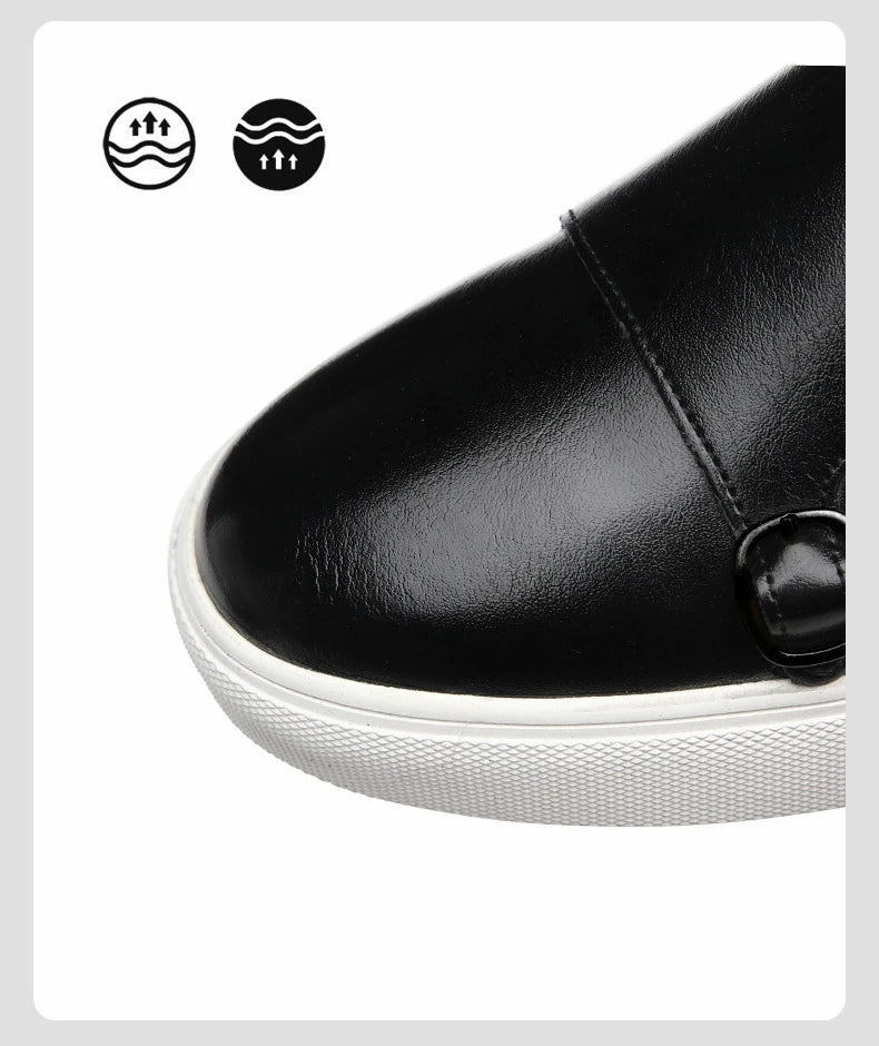 Fashion Man Casual Shoes Leather Men's Retro British Style Loafers Slip-on Outdoor Flats Double Monk Business Daily Shoe - Sun Studio