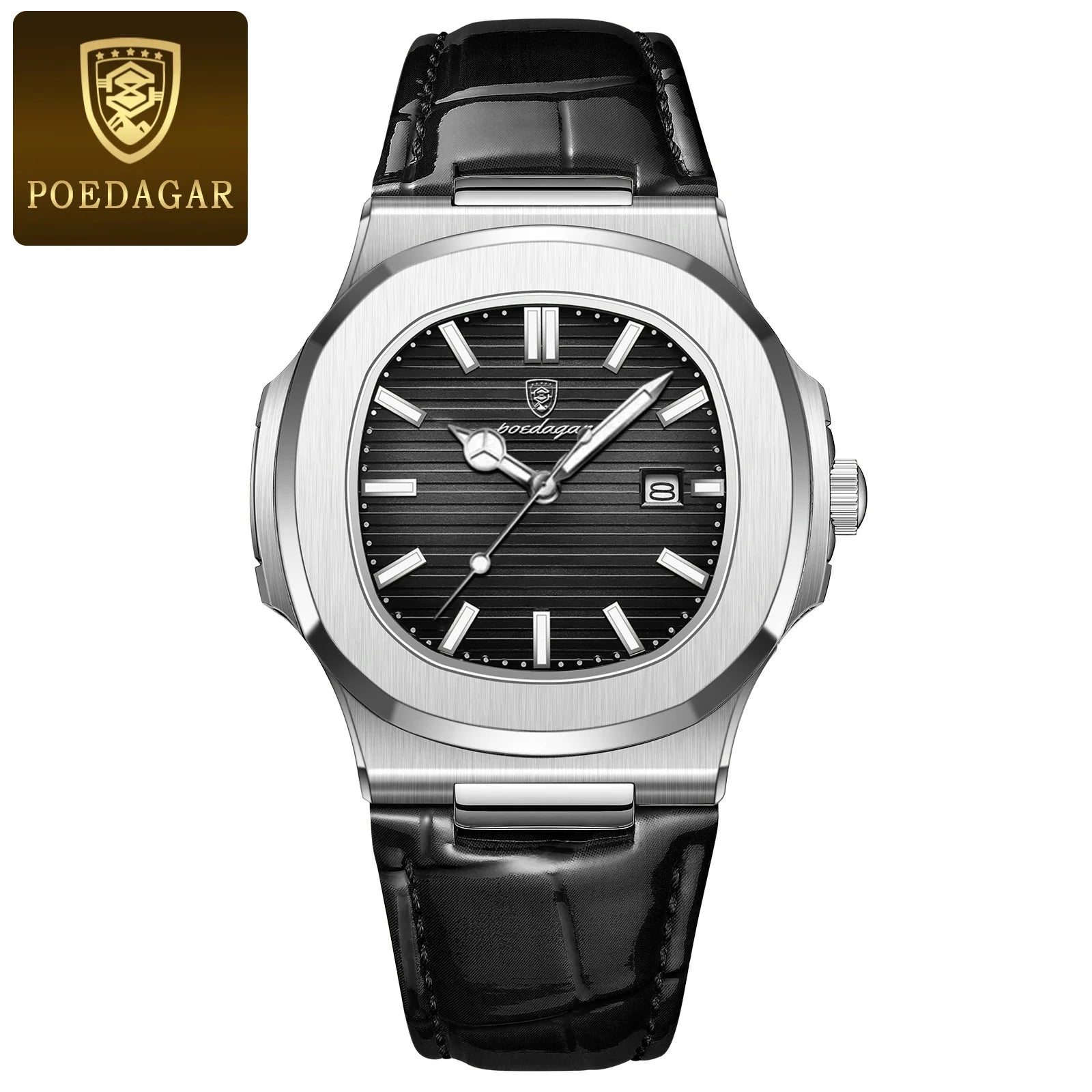 POEDAGAR Original Fashion Men's Wristwatch Date Waterproof Luminous Leather Watches For Men High Quality Square Quartz Man Watch - Sun Studio