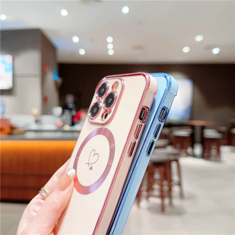 For iPhone 15 Pro Max Luxury Magsafe Magnetic Cute Plating Frame Phone Case For iPhone 11 12 13 14 15 16 Plus 17 Air Back Cover - Sun Studio