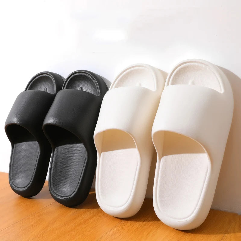 Unisex Bathroom Slippers Cloud Cushion Slides Summer Flat Sandals Thick Platform Shoes Man Indoor Non-Slip Couple Flip Flops - Sun Studio
