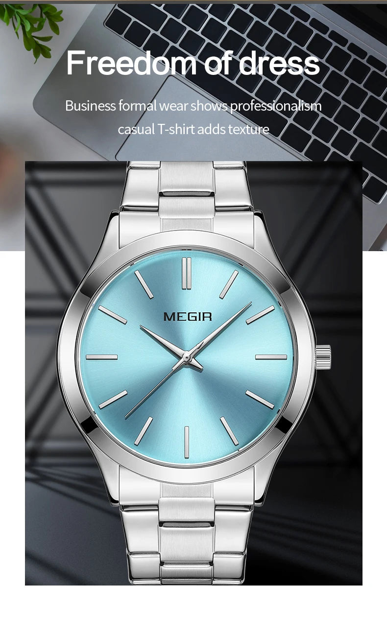 MEGIR Business Luxury Men's Watches Stainless Steel Luminous Waterproof Man Wristwatch Fashion Casual Men Quartz Watch Reloj - Sun Studio