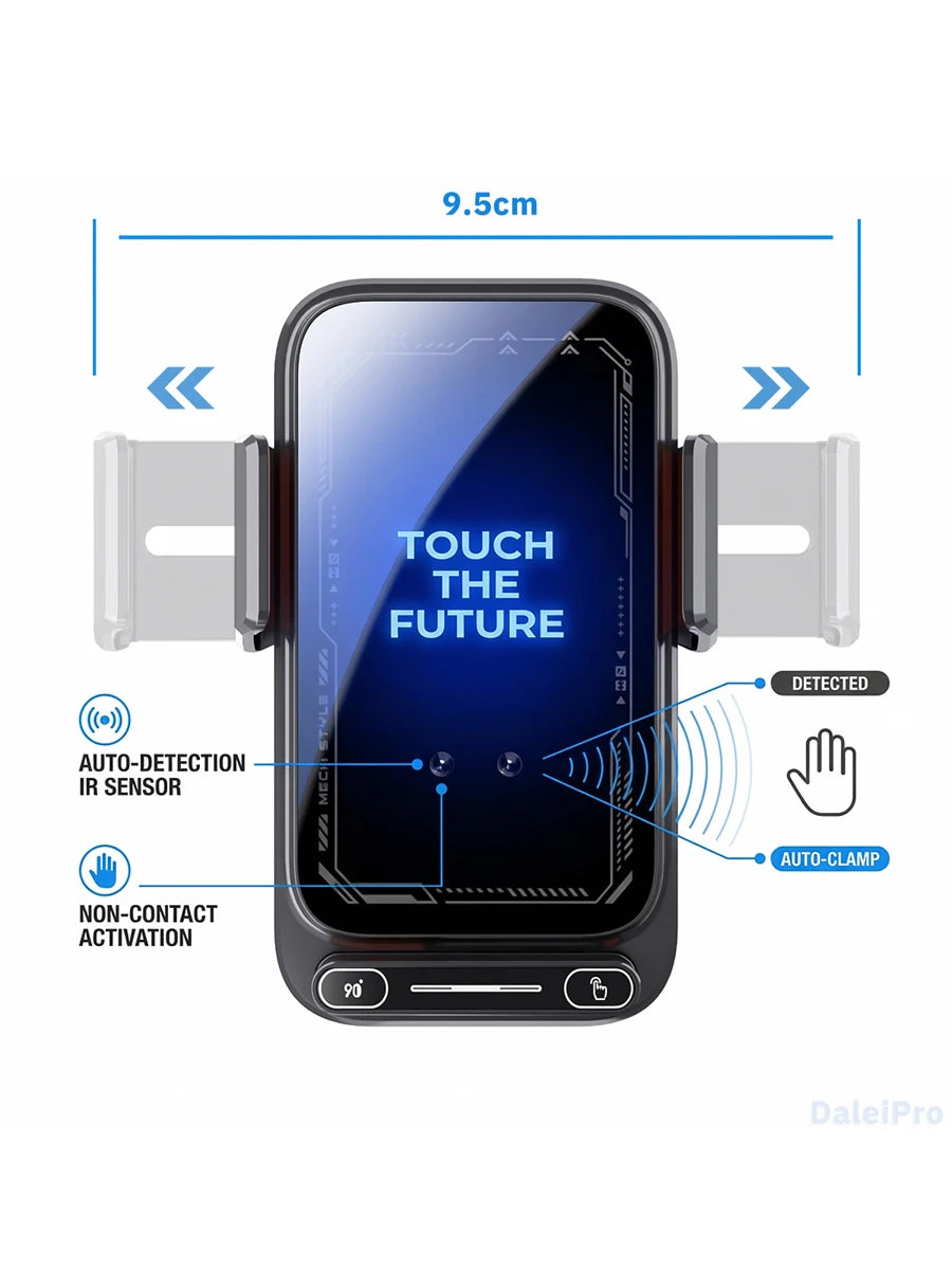 Car Phone Charger Phone Holder 15W Wireless & Wired Charger Auto Sensing One-Touch Release and Rotation Qi FCC ROHS Certified - Sun Studio