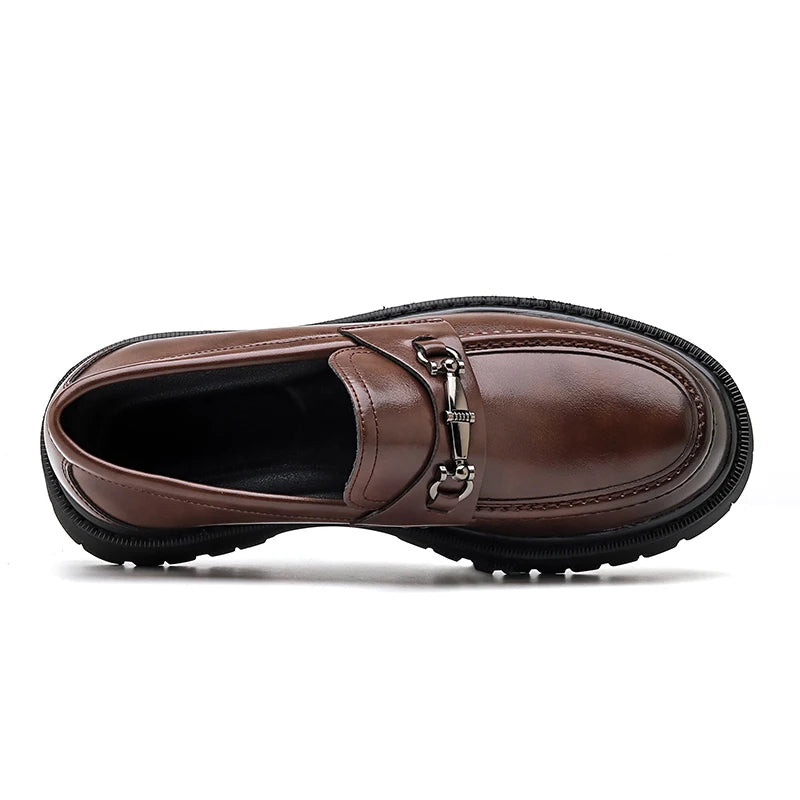 STRONGSHEN Men Leather Shoes Thick-soled British Style Formal Business Shoes Fashion Luxury Slip-On Round Toe Office Casual Shoe - Sun Studio