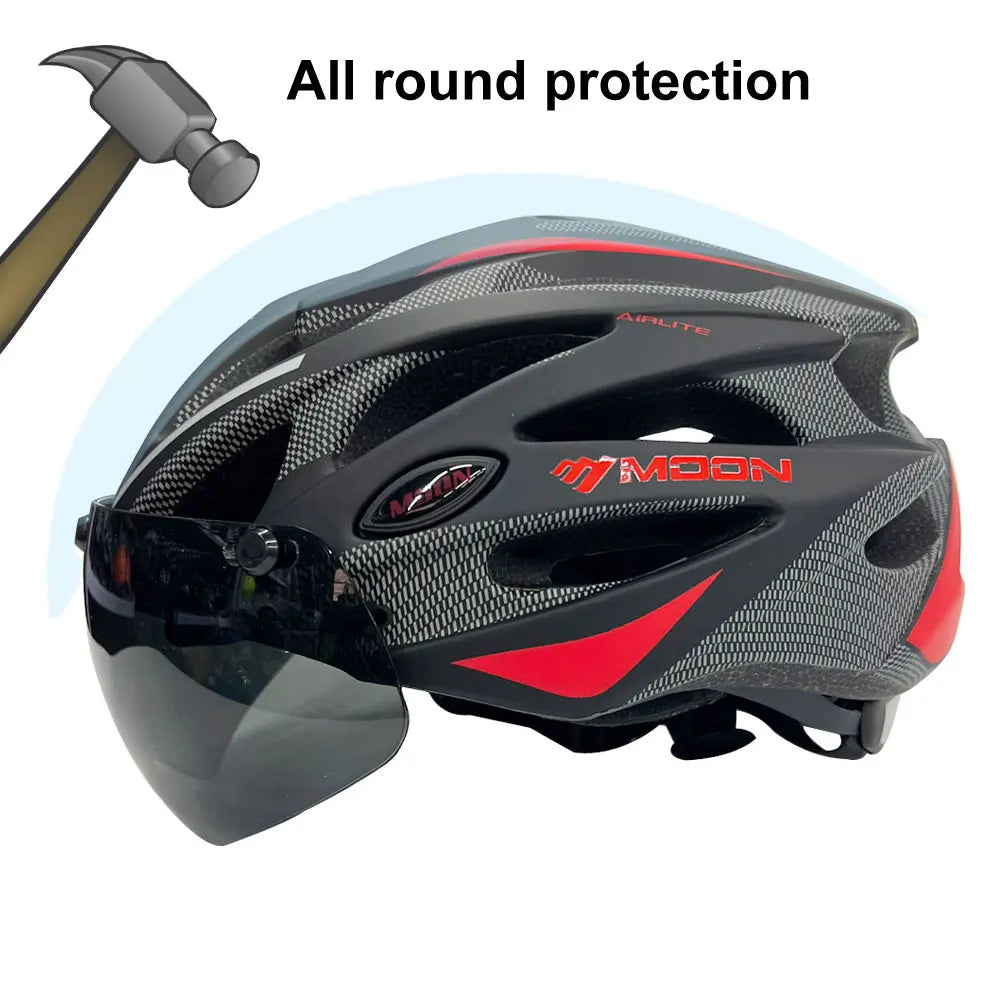 Lightweight Cycling Safety Helmet Outdoor Motorcycle Bicycle Helmet With Removable Visor Glasses MTB Mountain Road Bike Helmet - Sun Studio