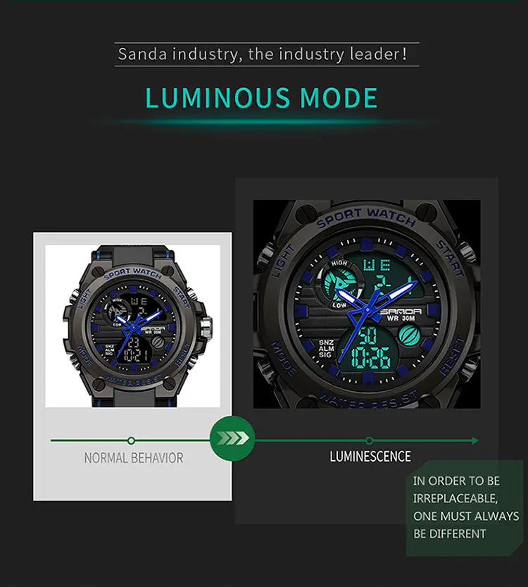 SANDA Top Luxury Watches Men Military Army Mens Watch Waterproof Sport Wristwatch Dual Display Watch Male Relogio Masculino - Sun Studio