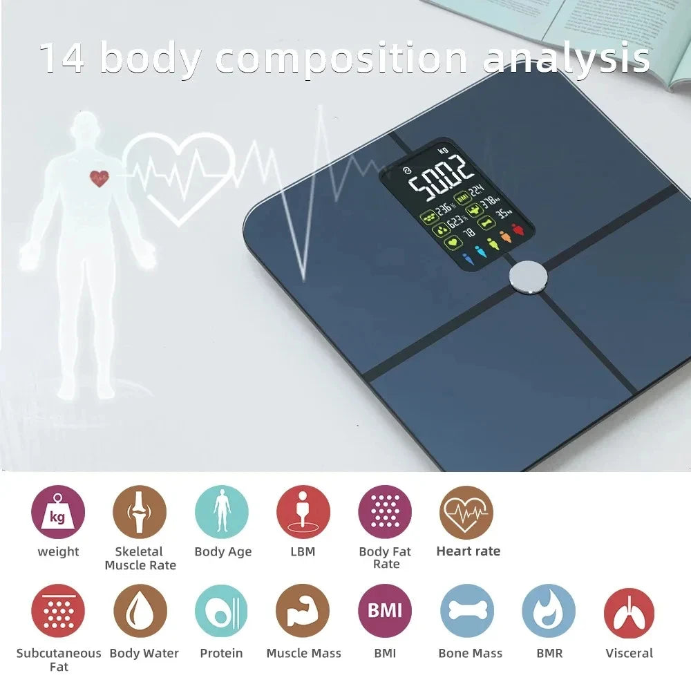 Smart Body Scales Weight Body Fat Scale Fitness Smart Scale BMI Body Composition Analyzer Wireless Digital Bathroom Weight Scale - Sun Studio