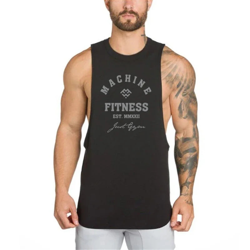 Gym Bodybuilding Workout Fitness T-Shirts Mens Casual Sport Sleeveless Singlets Summer Running Cotton Breathable Loose Tank Tops - Sun Studio