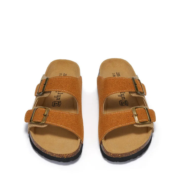 Summer Faux Suede Leather Cork Slippers Flip-flops Women Men Unisex Retro Wear Muller Slippers Fashion Casual Beach Sandals - Sun Studio