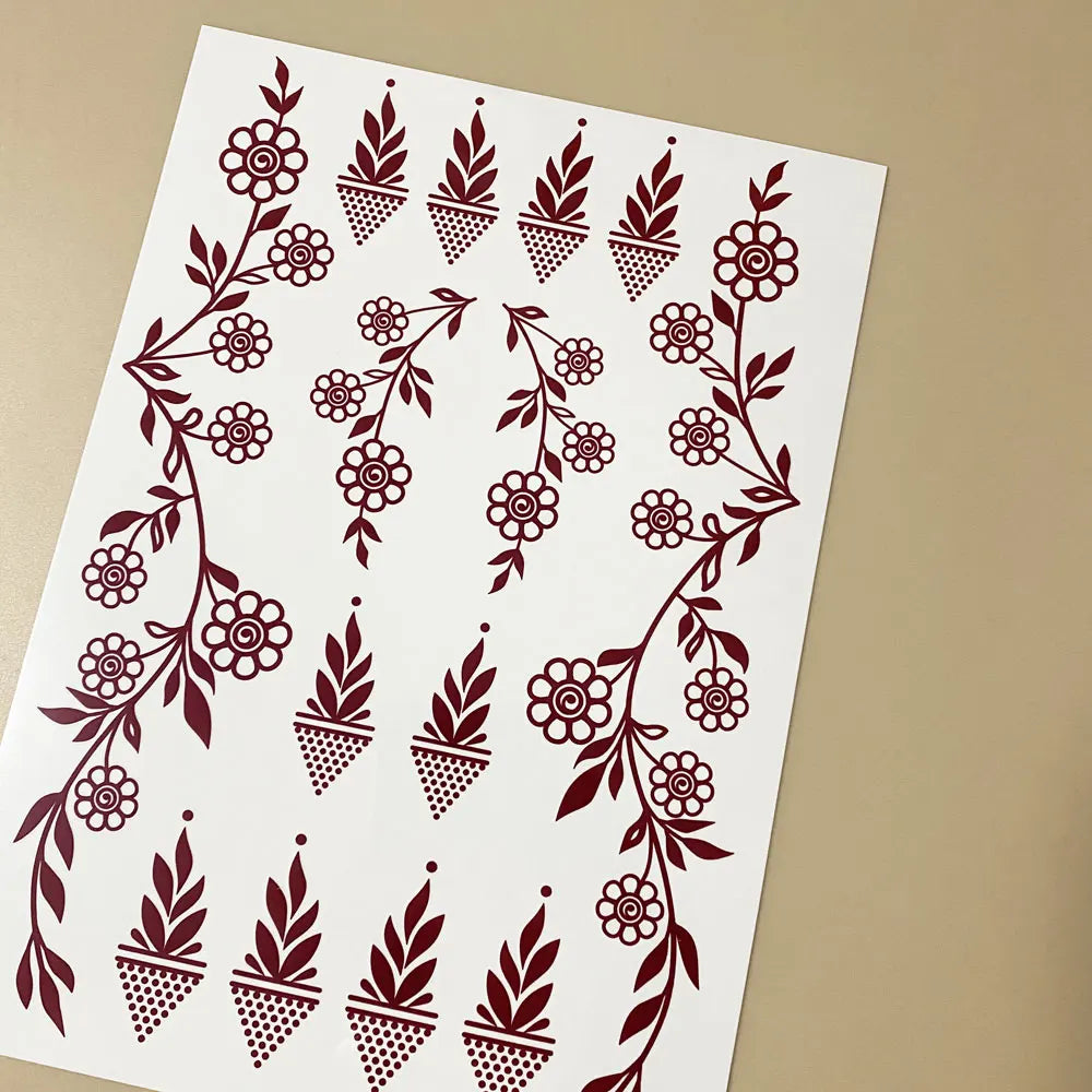 Waterproof Flower Hand Tattoo for Women Maroon Henna Tattoo Stickers for Hand Fingers Body Art Disposable Fake Tattoo Festival - Sun Studio