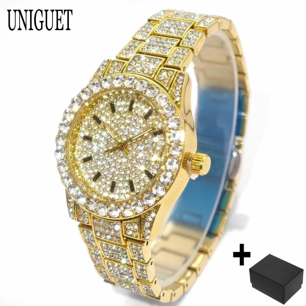2025 Hot Fashion Gold Watches Women Luxury Stainless Steel Elegant Iced Diamond Jewelry Quartz Wristwatch Ladies Dropshipping - Sun Studio