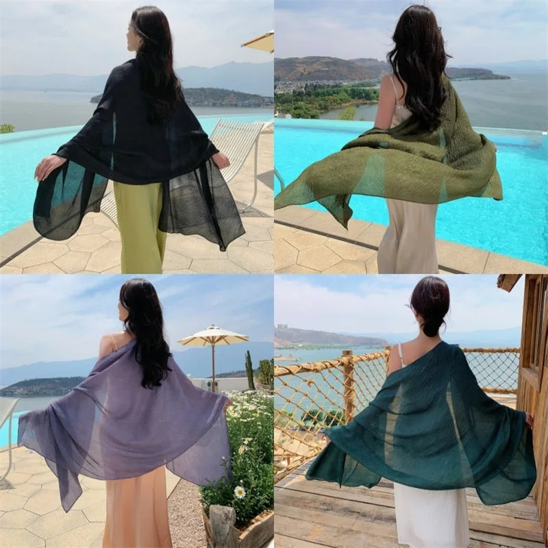 NEW 9Pure Colors Wrinkles 70x170cm Travel Beach Scarve Bikini Shawl Sarong Wrap Scarf Women Brazilian Swimsuit Bathing Cover-ups - Sun Studio