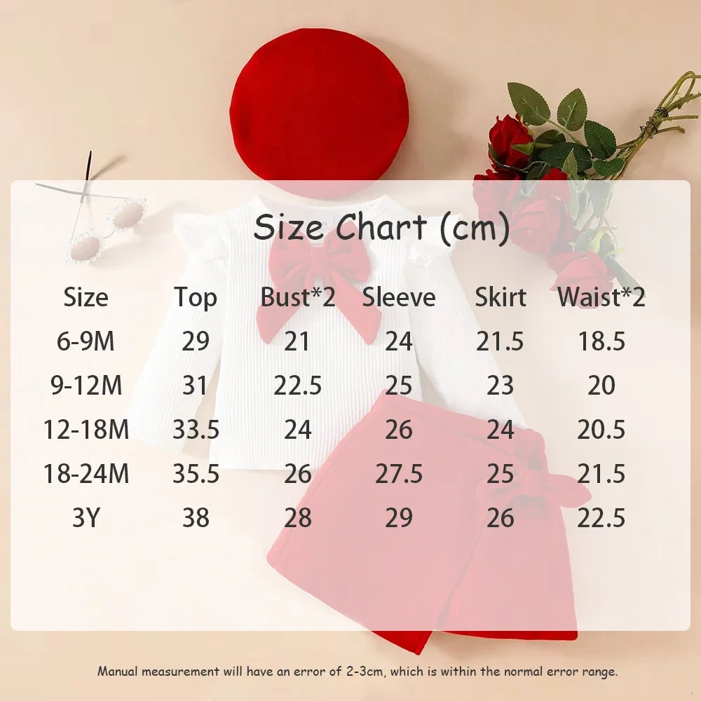 Baby Girls Clothes New Year Set 0-3Y Long Sleeve Big Bow Top Irregular Skirt and Beret 3Pcs Toddler Christmas Clothes - Sun Studio