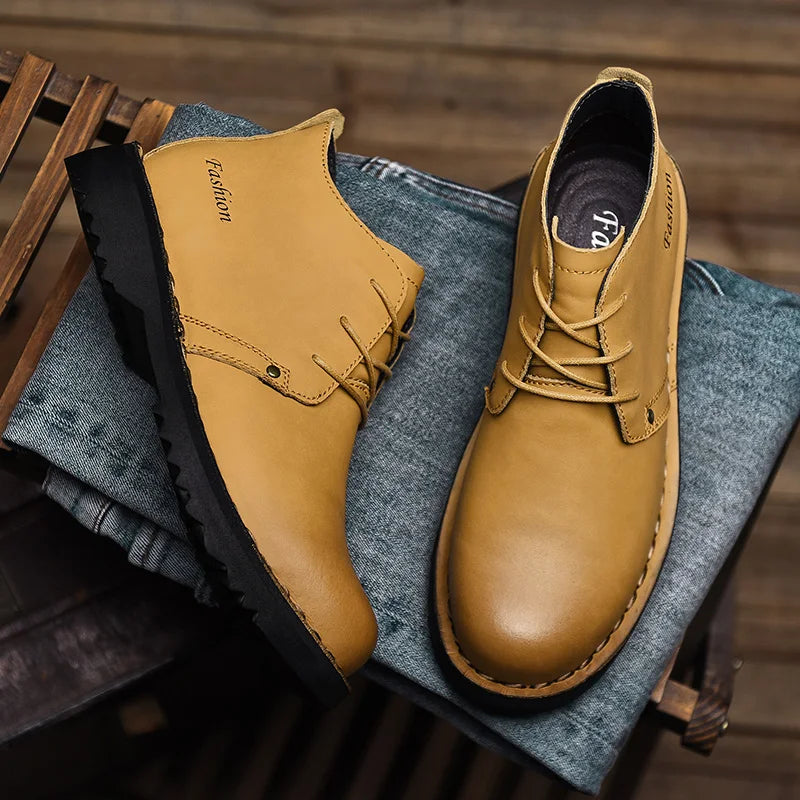 VIPOL Tooling Boots for Men Retro Leather Shoes Comfortable Platform Leisure Flats Classics Outdoor Leisure Men's Boot - Sun Studio