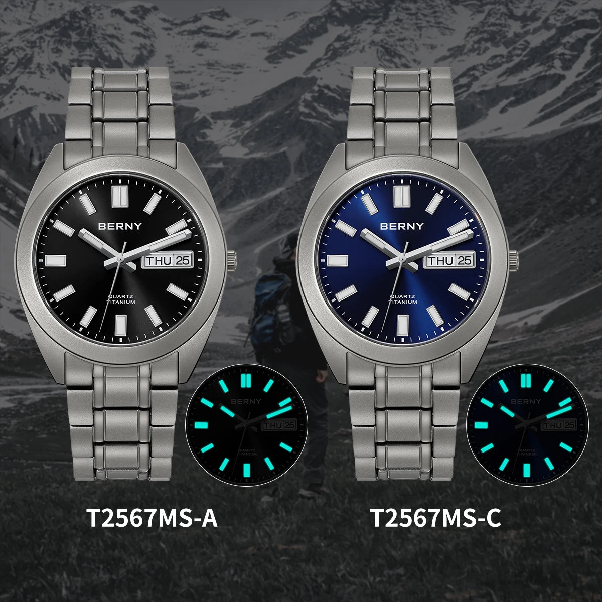 BERNY Titanium Watch for Men Supper Light Weight Wristwatch Super Luminous Sapphire 10ATM Waterproof Sport Field Quartz Watches - Sun Studio