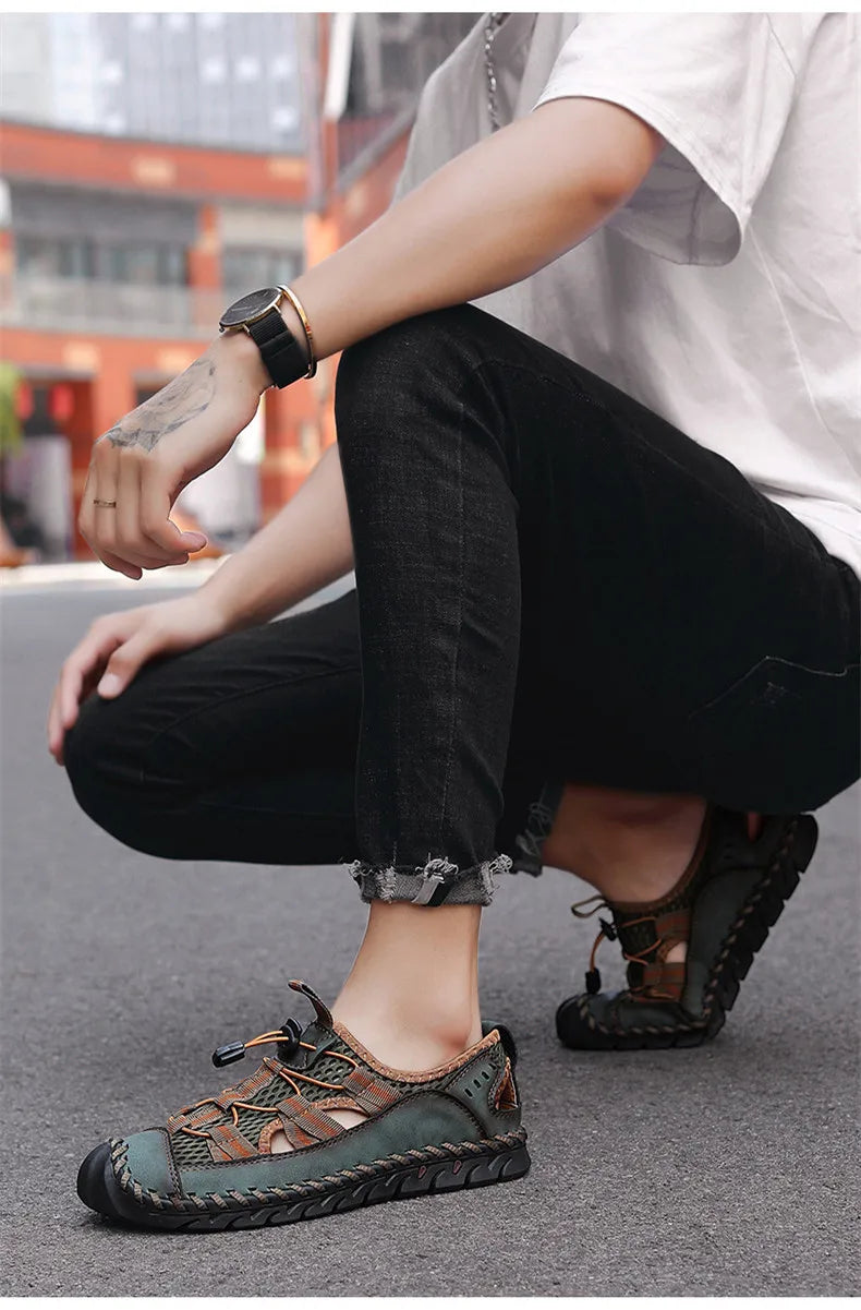 Hot Sale Summer Men's Sandals Outdoor Non-slip Men's Beach Sandals Handmade Genuine Leather Men's Shoes Fashion Men Sneakers - Sun Studio