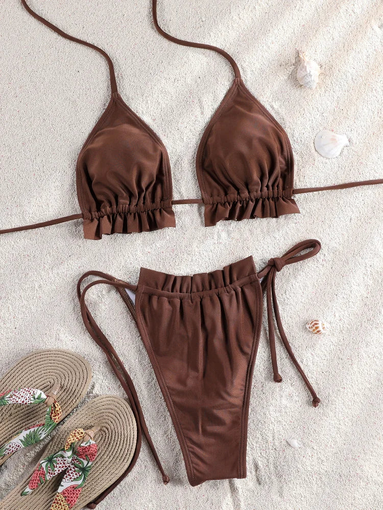 ZRTAK Two Piece Suit Women Swimsuit High Waist Bikinis 2025 Bathing Suit Sexy Bikini Sets Swimwear Mujer Beachwear Solid Biquini - Sun Studio