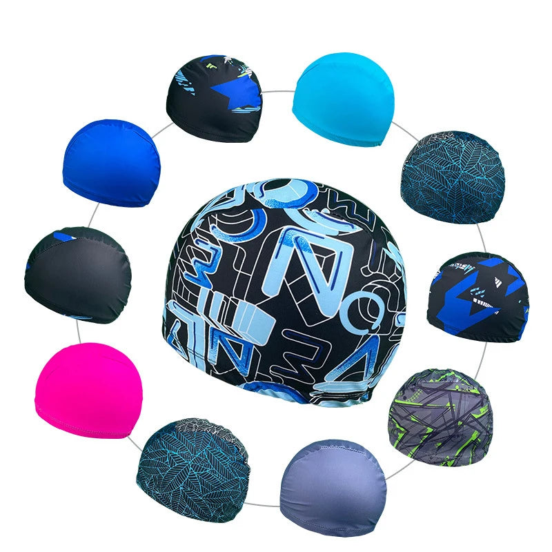 Swim Cap Men And Women Breathable High Elastic Cloth Swim Cap Color Comfortable No Cut Children's Swim Cap Universal - Sun Studio