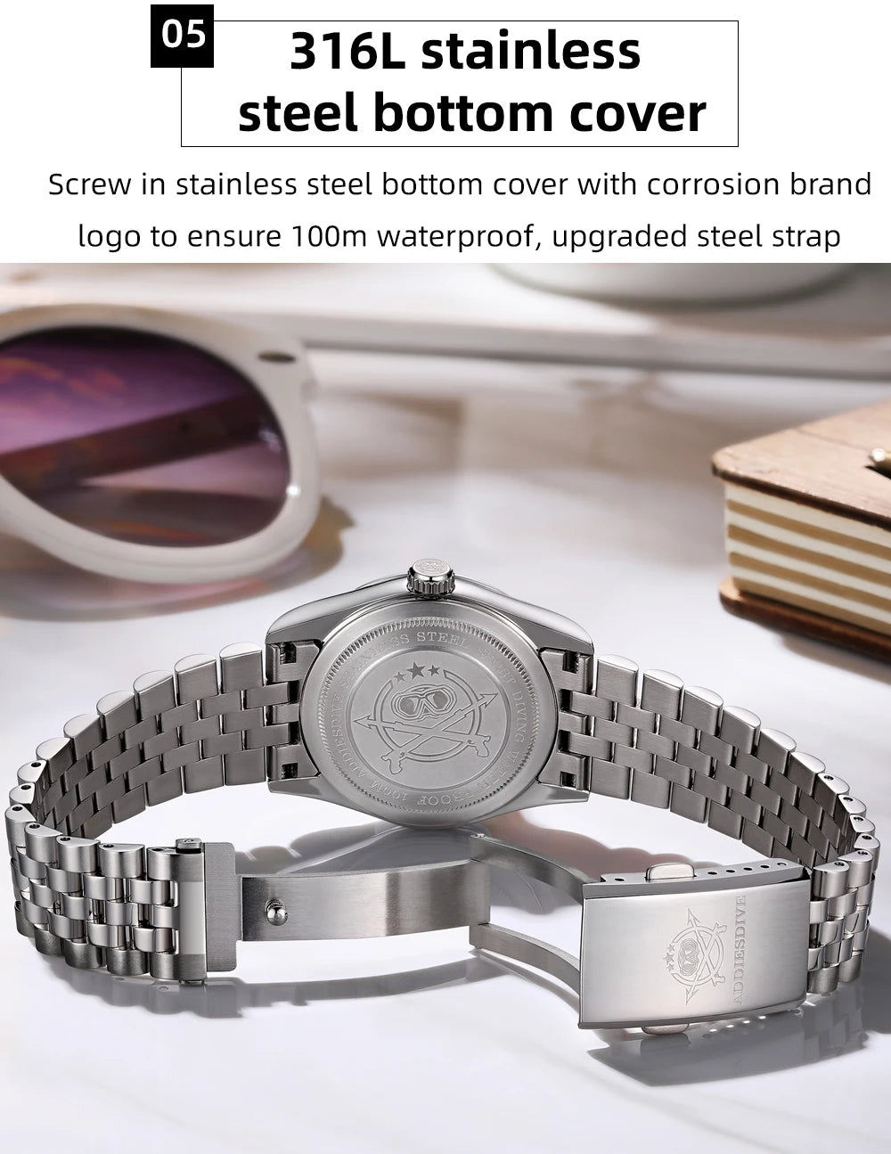 ADDIESDIVE AD2073 Men's Business Watch Sapphire Glass Stainless Steel Quartz Wristwatches Gradient Red Dial Watches Reloj Hombre - Sun Studio