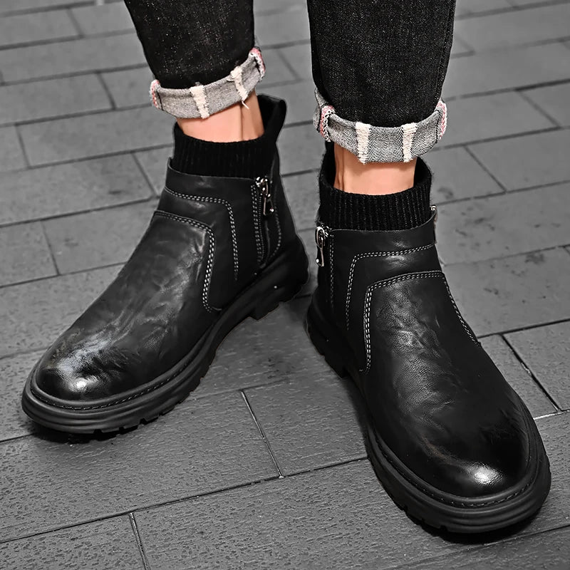 British Style Men's Interview Formal Boots High-end Business Short Boots Men's Winter Ankle Boots Trend High Top Shoes - Sun Studio