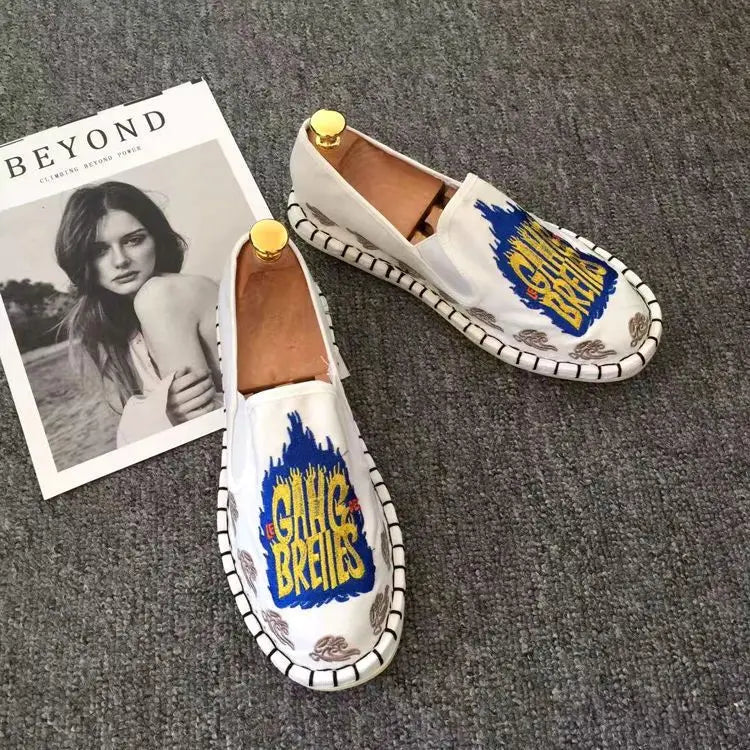 Old Beijing Cloth Shoes Embroidery Flower Social Guy Male Moccasin-Gommino Student Casual Shoes Fashion National Chinese Style - Sun Studio