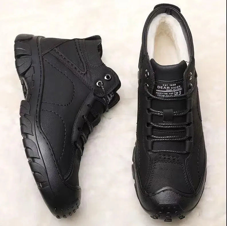 Men's Outdoor Snow Boots Lace-up Cotton Shoes Winter Mens Boots Plush Casual High-top Leather Shoes 2025 Male Sneakers New Bota - Sun Studio