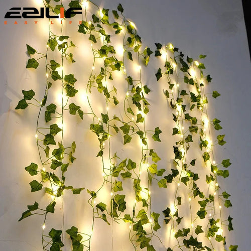12/10/2m Fake Green Leaf Ivy Vine with LED Lights Home Bedroom Decor Wedding Glowing Artifical Plant Garland Home Decor - Sun Studio