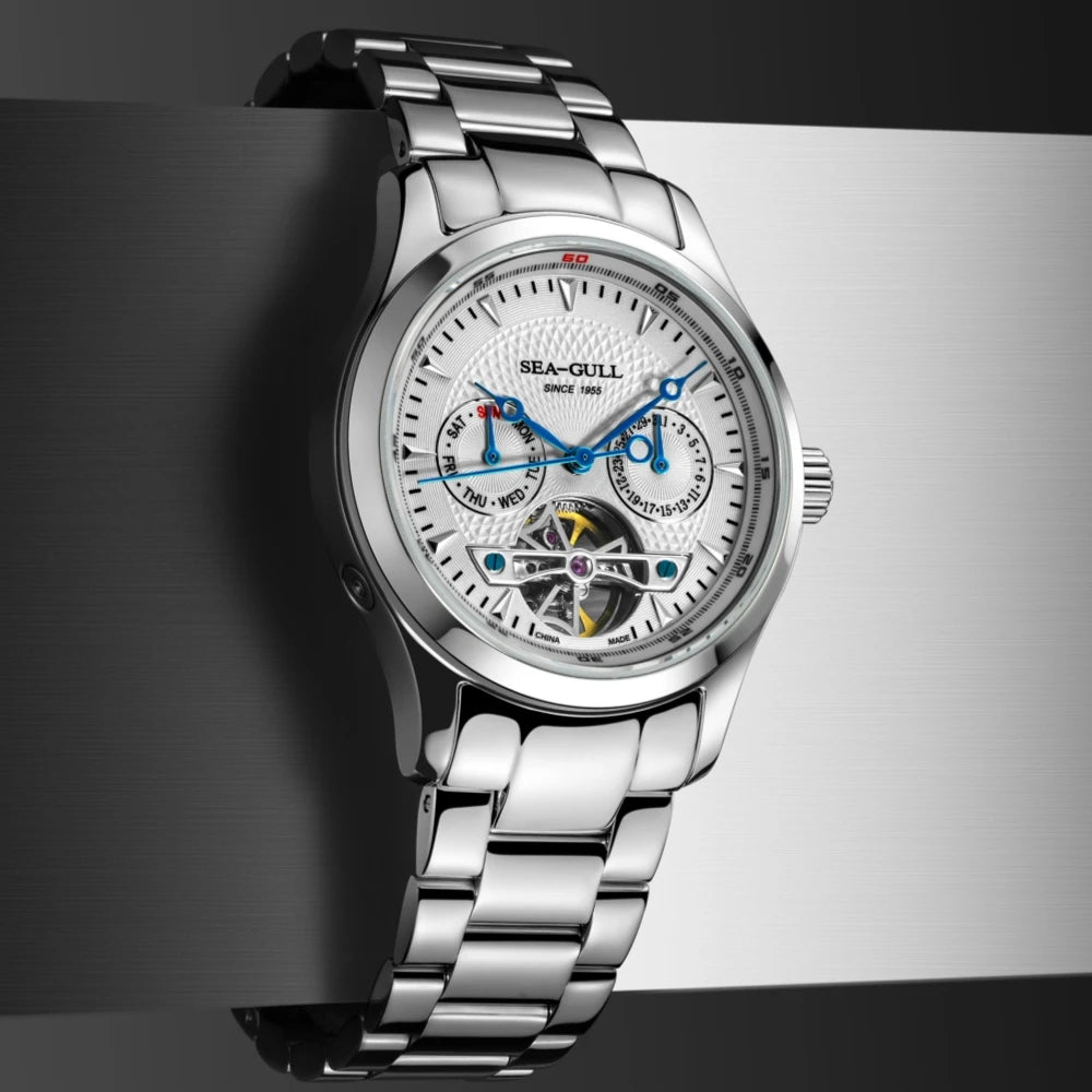 Sea-Gull Mechanical Men's Watch Hollow Flywheel Automatic Watch Multifunction 316L Stainless Steel Calendar Brand Watches M160S - Sun Studio