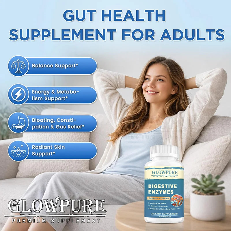 Digestive Enzyme Supplement with Prebiotics & Probiotics - Supports Nutrient Absorption | Gut Health Promotes Digestion | Immune - Sun Studio