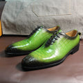 FELIX CHU Men's Genuine Cow Leather Shoes Crocodile Print Business Green Dress Shoes Formal Wedding Footwear for Spring Autumn - Sun Studio