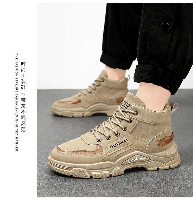 2026 new Men's High Top Boots Trendy Black Motorcycle Boots Outdoor Warm Platform Boots Men Lace-up Leather Boot Bota Masculina - Sun Studio