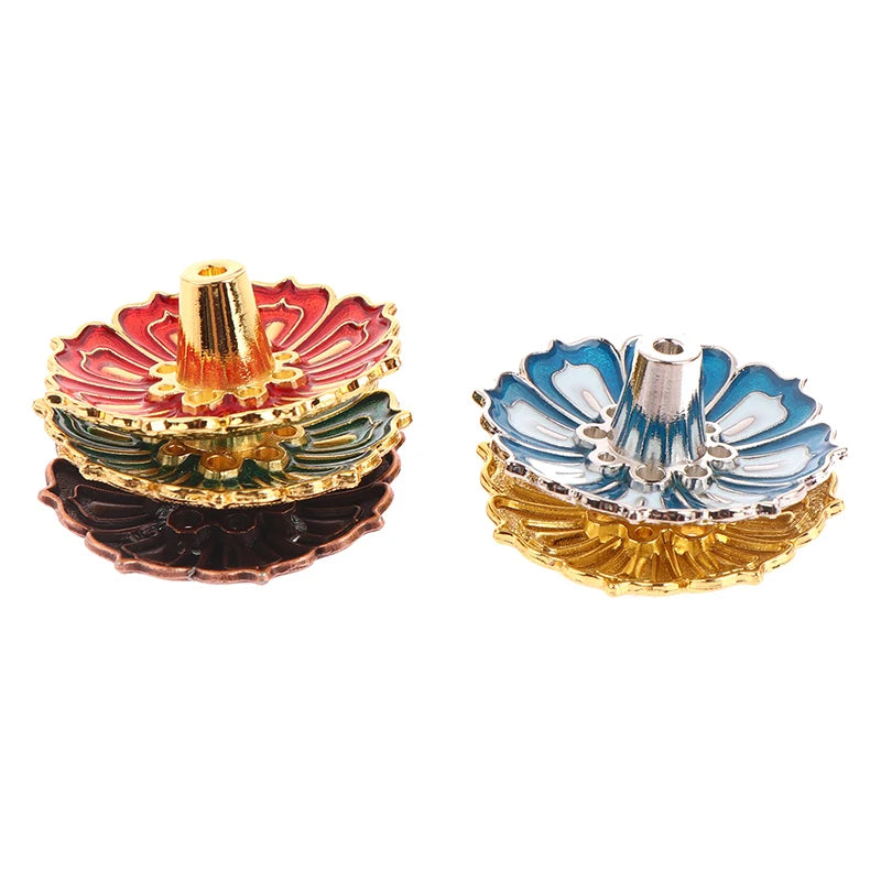 1Pc Lotus Alloy Incense Burner Stick Holder Home Buddhism Line Incense Plate Sandalwood Coil Base Delicate Temples Home Decor - Sun Studio