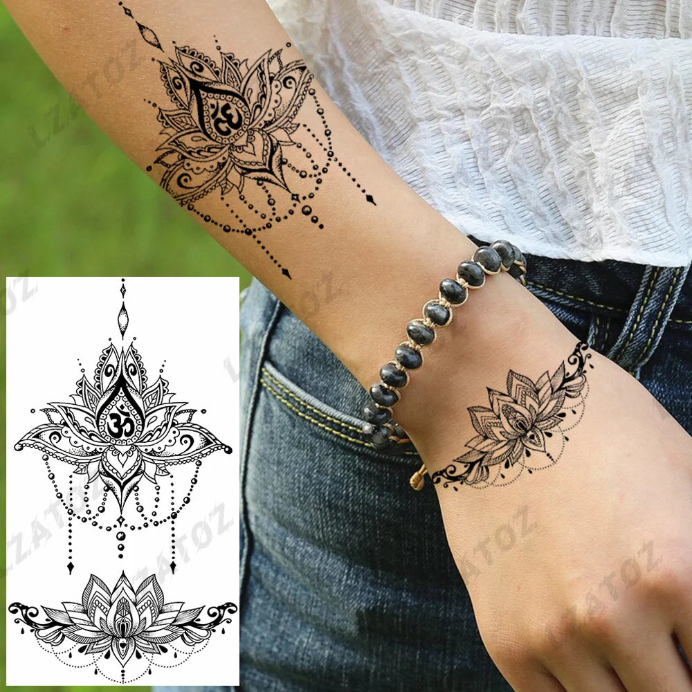 Unique Triangle Ocean Wave Temporary Tattoos For Men Women Realistic Tiger Lion Fake Tattoo Stickers Saying Transfer Art Tatoos - Sun Studio