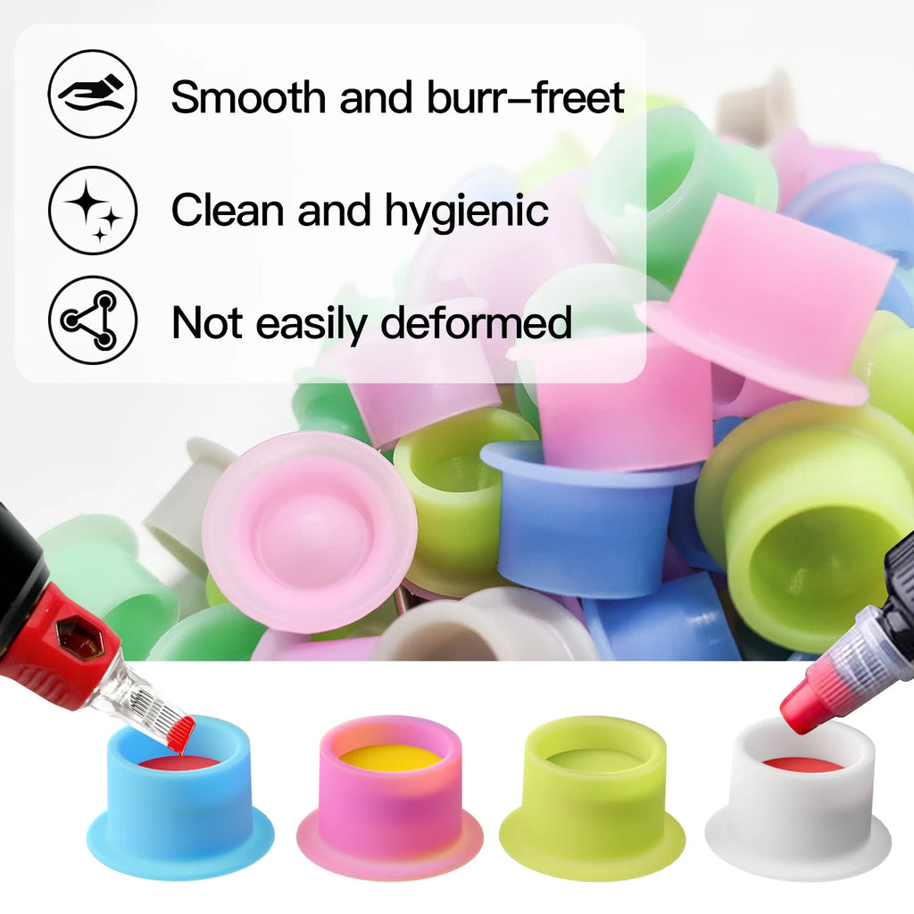 100pcs Tattoo Ink Cups Disposable Silicone tattoo ink container Canned round ink Caps Permanent Makeup Container Tattoo supplies - Sun Studio