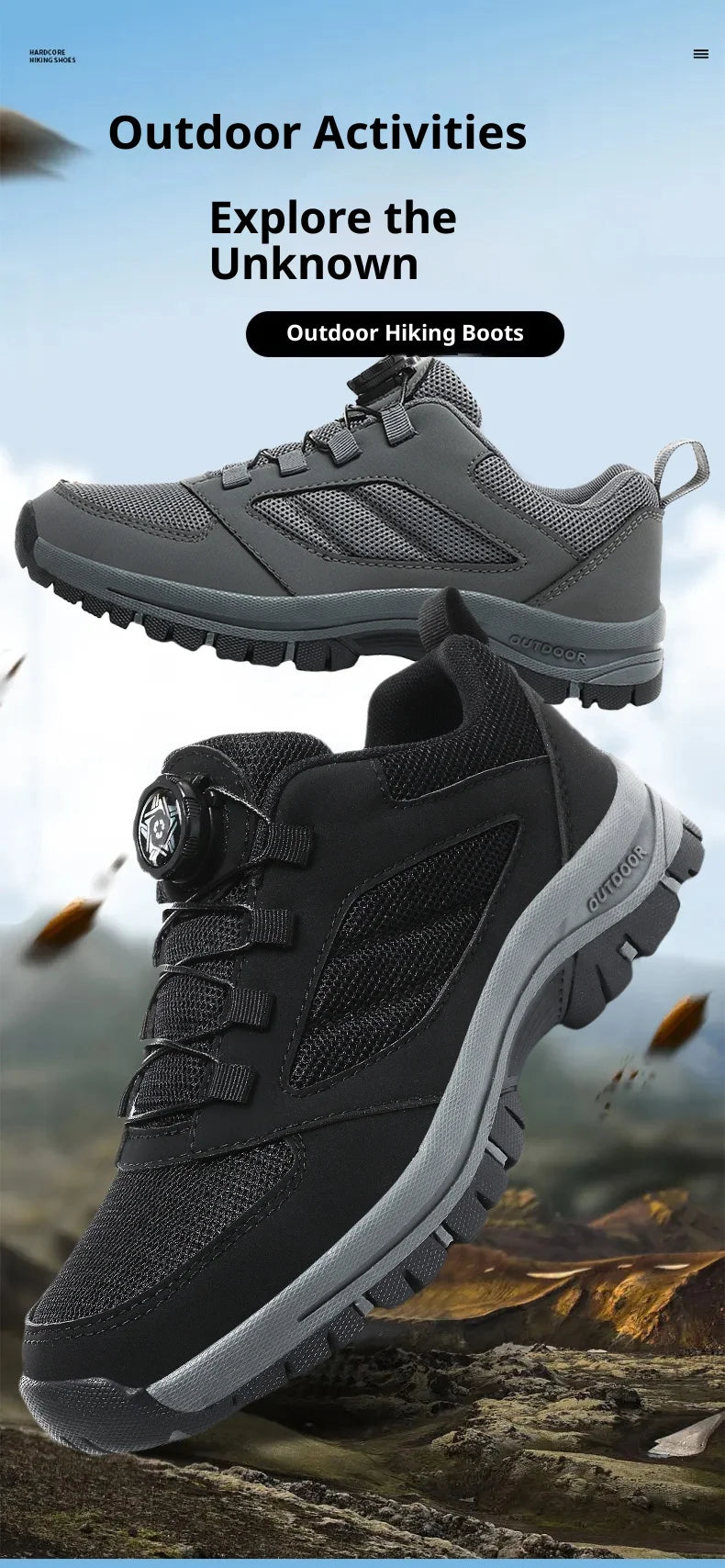 Men'S Spring And Autumn Outdoor Sports Shoes With Rotating Buckle Convenient Comfortable Anti Slip Hiking Shoes Large Size 39-48 - Sun Studio