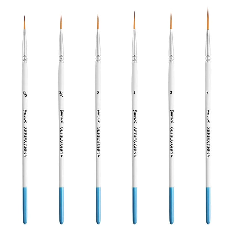 Artist Paint Brush 6 Pcs Set Thin Pen Extra Long Fine Point Liner Tip #000#00#0#1#2#3, Scale Models Nail Acrylic Oil Watercolor - Sun Studio