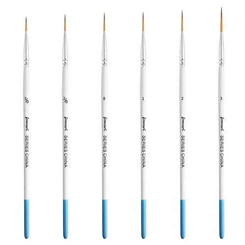 Artist Paint Brush 6 Pcs Set Thin Pen Extra Long Fine Point Liner Tip #000#00#0#1#2#3, Scale Models Nail Acrylic Oil Watercolor - Sun Studio