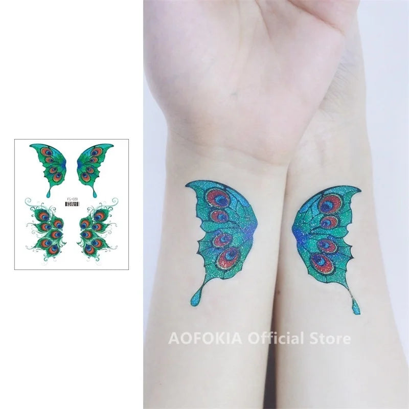 Glitter Butterfly Tattoo Temporary Waterproof Body Sticker Gradient Color Face Make Up Festival Accessories Disposable tatto - Sun Studio