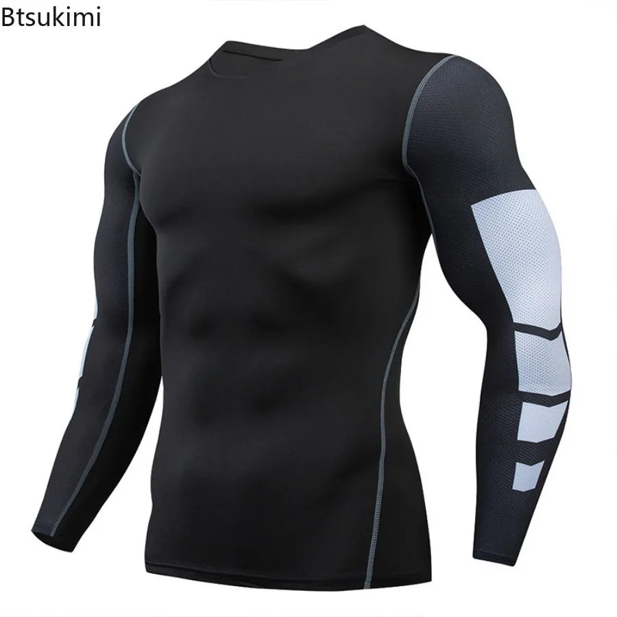 Gym Sports T-shirts for Men Long Sleeve Tights Boxing Sportswear Breathable Quick Dry Fitness Tops Male Outdoor Training Clothes - Sun Studio