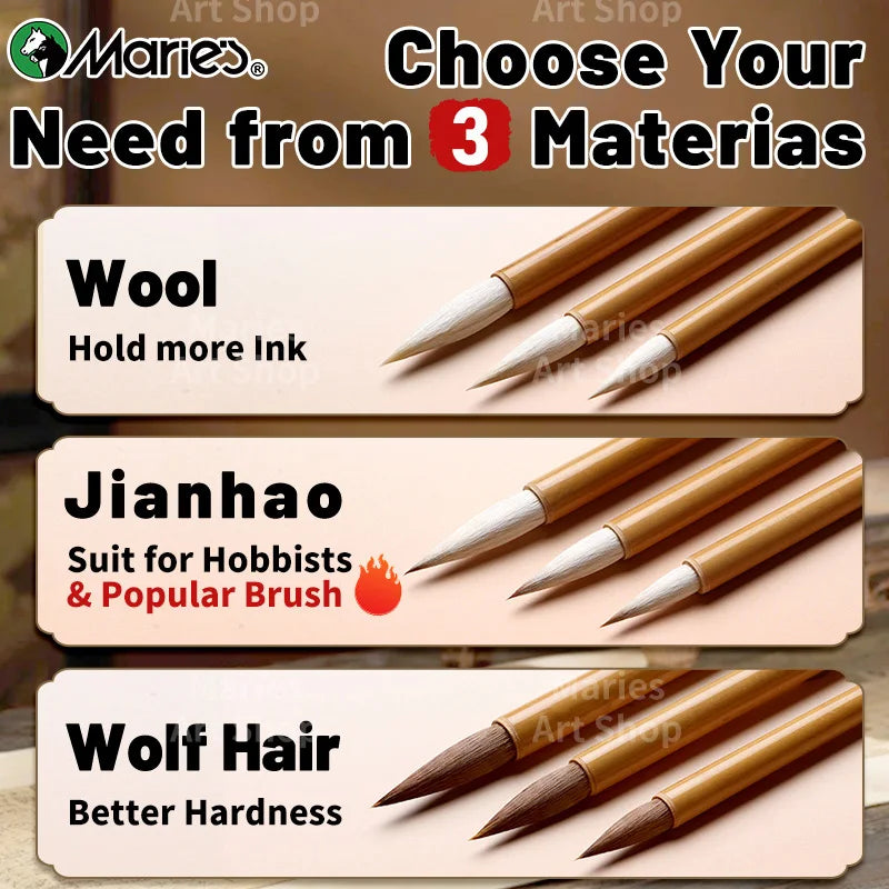 Marie's 1pc Chinese  Calligraphy Brush,Jianhao/Wolf Hair/Wool for Painting,Writing,Official Script,Regular Script,Cursive Script - Sun Studio