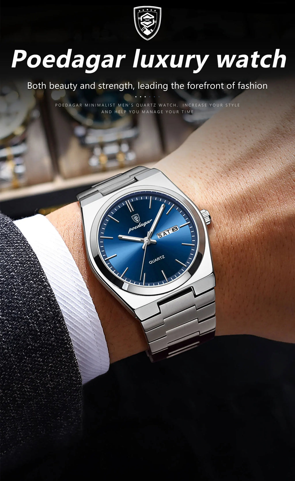POEDAGAR Luxury Watch For Man Waterproof Luminous Date Week Stainless Steel Men Watch Casual Quartz Men's Watches Male Clock+box - Sun Studio