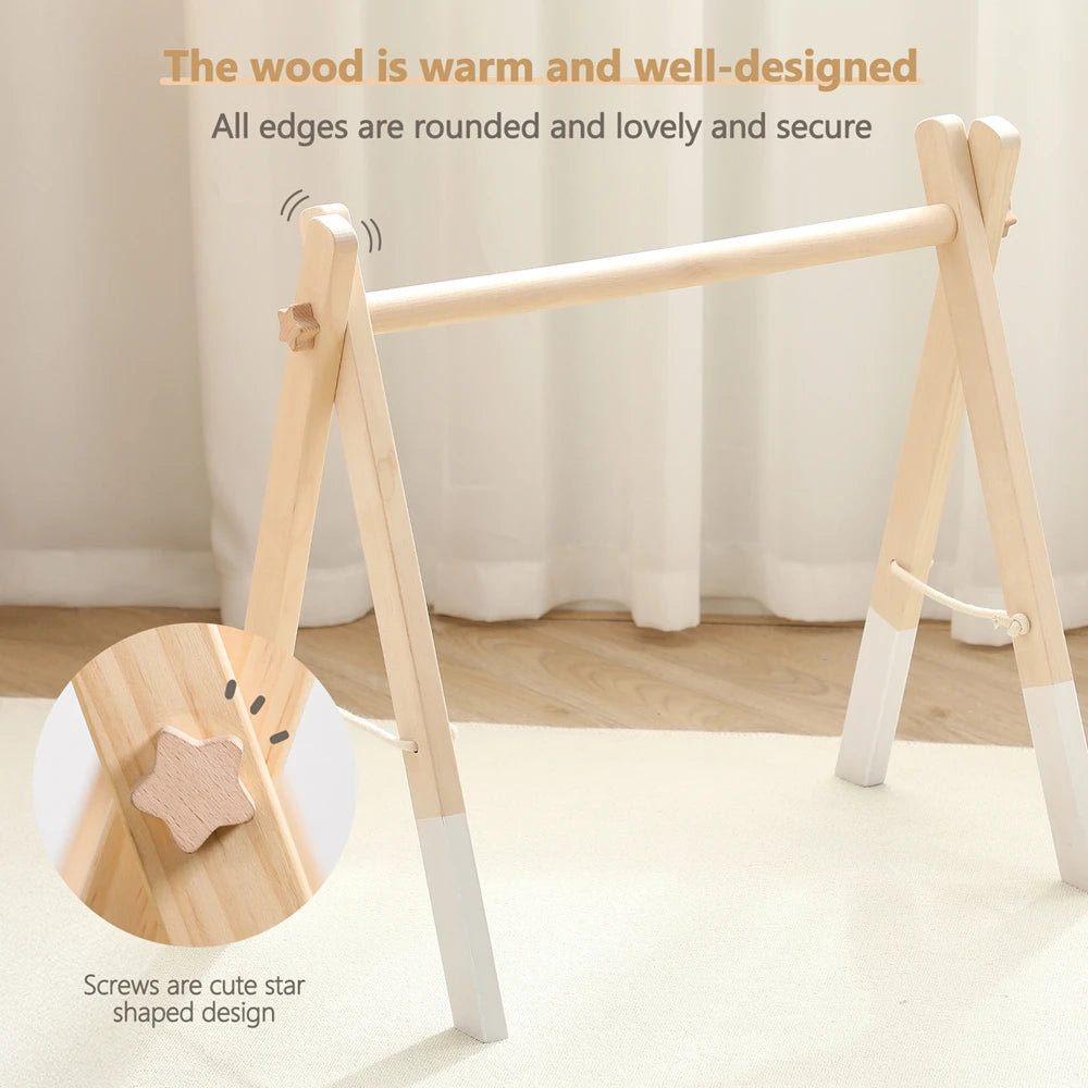 Foldable Baby Play Gym,0 Months Wooden Infant Activity Gym Hanging Toys Tool-Free Assembly Gym,Great for Newborn Development - Sun Studio