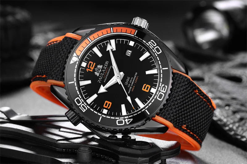 Luxury Automatic Mens Watch High Quality Mechanical Self Wind Movement Rubber Strap Waterproof Luminous Calendar Mens Watches - Sun Studio